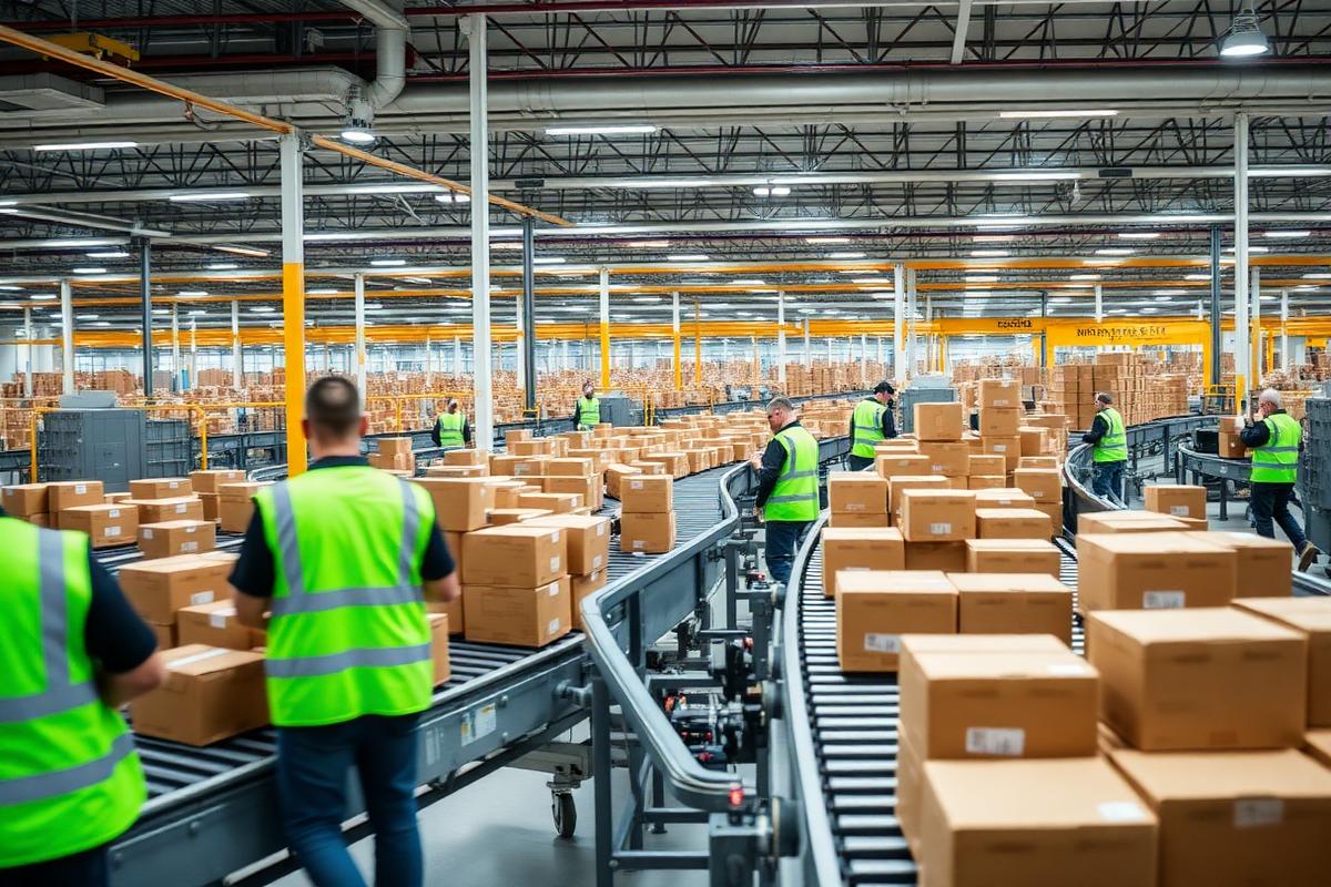 Parcels moving along a sorting line inside a TrackGlobe distribution hub